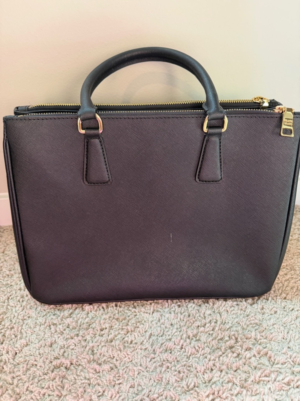 Prada Black Saffiano Double-Zip Satchel with Gold Hardware - Picture 2 of 12